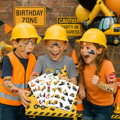 Construction Temporary Tattoos for Kids - 96PCS Vehicle Excavator Bulldozer Stickers Party Favors, Birthday Supplies, Classroom Prizes