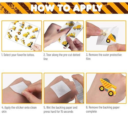Construction Temporary Tattoos for Kids - 96PCS Vehicle Excavator Bulldozer Stickers Party Favors, Birthday Supplies, Classroom Prizes