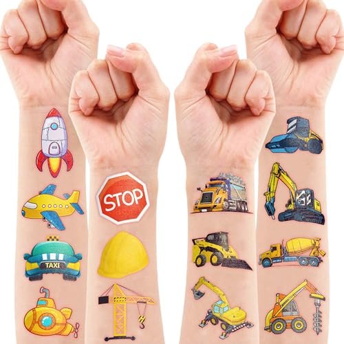 Construction Temporary Tattoos for Kids - 96PCS Vehicle Excavator Bulldozer Stickers Party Favors, Birthday Supplies, Classroom Prizes - görsel 14