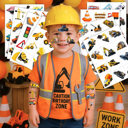 Construction Temporary Tattoos for Kids - 96PCS Vehicle Excavator Bulldozer Stickers Party Favors, Birthday Supplies, Classroom Prizes