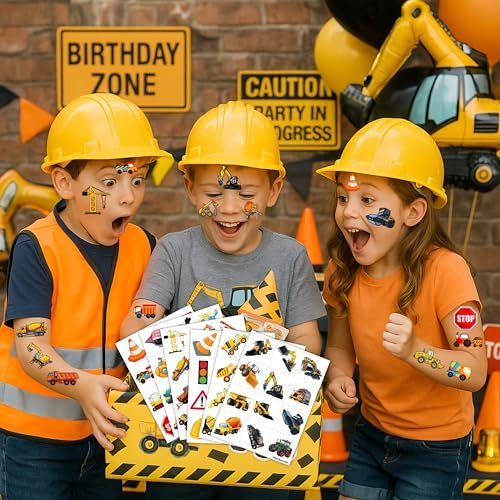Construction Temporary Tattoos for Kids - 96PCS Vehicle Excavator Bulldozer Stickers Party Favors, Birthday Supplies, Classroom Prizes - görsel 6