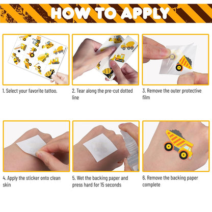 Construction Temporary Tattoos for Kids - 96PCS Vehicle Excavator Bulldozer Stickers Party Favors, Birthday Supplies, Classroom Prizes