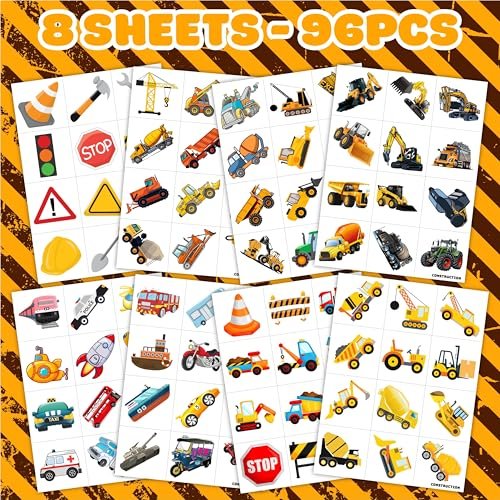 Construction Temporary Tattoos for Kids - 96PCS Vehicle Excavator Bulldozer Stickers Party Favors, Birthday Supplies, Classroom Prizes - görsel 8