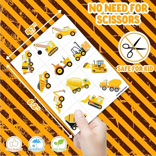 Construction Temporary Tattoos for Kids - 96PCS Vehicle Excavator Bulldozer Stickers Party Favors, Birthday Supplies, Classroom Prizes - görsel 10