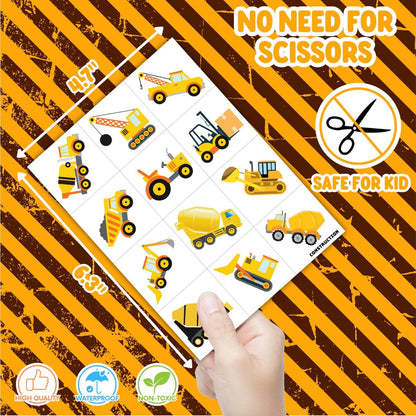 Construction Temporary Tattoos for Kids - 96PCS Vehicle Excavator Bulldozer Stickers Party Favors, Birthday Supplies, Classroom Prizes