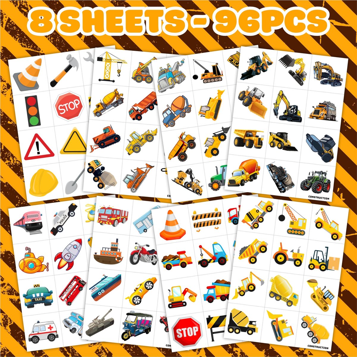 Construction Temporary Tattoos for Kids - 96PCS Vehicle Excavator Bulldozer Stickers Party Favors, Birthday Supplies, Classroom Prizes - görsel 7