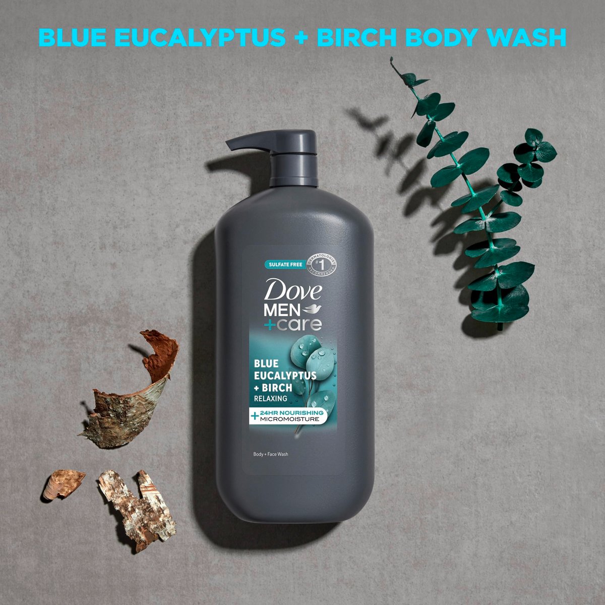 DOVE MEN + CARE Relaxing Blue Eucalyptus & Birch Body and Face Wash, 30 oz – 24-Hour Nourishing Micromoisture Technology - görsel 5