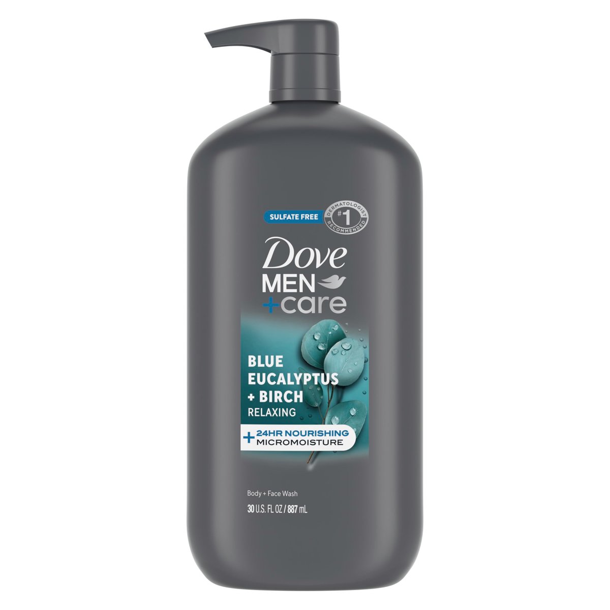 DOVE MEN + CARE Relaxing Blue Eucalyptus & Birch Body and Face Wash, 30 oz – 24-Hour Nourishing Micromoisture Technology - görsel 1