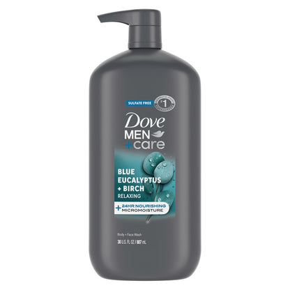 DOVE MEN + CARE Relaxing Blue Eucalyptus & Birch Body and Face Wash, 30 oz – 24-Hour Nourishing Micromoisture Technology