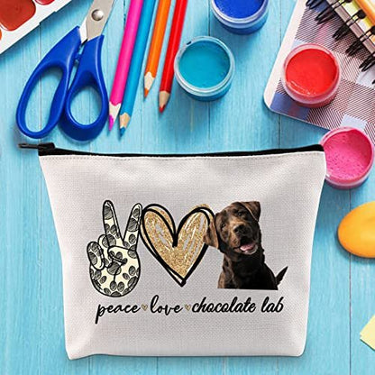 LEVLO Cosmetic Makeup Bag - Peace Chocolate Lab Canvas Zipper Pouch for Dog Lovers