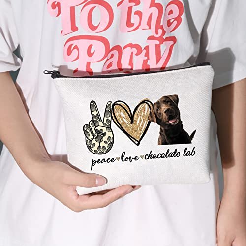 LEVLO Cosmetic Makeup Bag - Peace Chocolate Lab Canvas Zipper Pouch for Dog Lovers - görsel 6