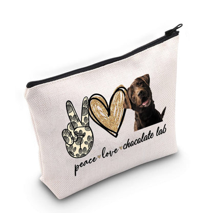 LEVLO Cosmetic Makeup Bag - Peace Chocolate Lab Canvas Zipper Pouch for Dog Lovers