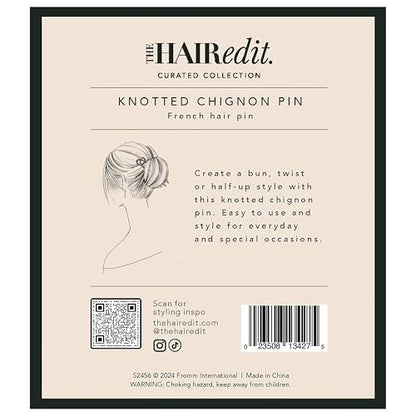 The Hair Edit Knotted Chignon French Hair Pin – Elegant Soft Silver Metal Hair Accessory for Buns, French Twists & Updos, Lightweight Pin for Effortless Everyday Style Avelisse