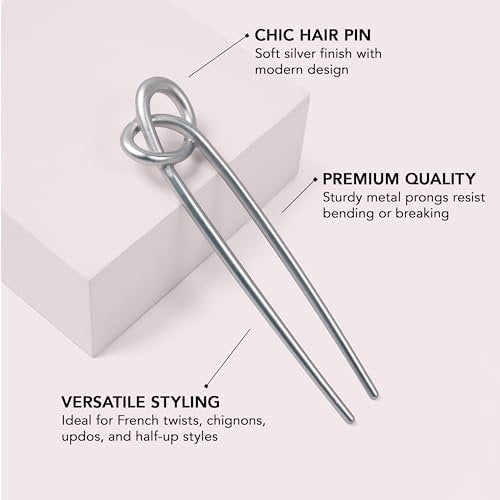 The Hair Edit Knotted Chignon French Hair Pin – Elegant Soft Silver Metal Hair Accessory for Buns, French Twists & Updos, Lightweight Pin for Effortless Everyday Style Avelisse