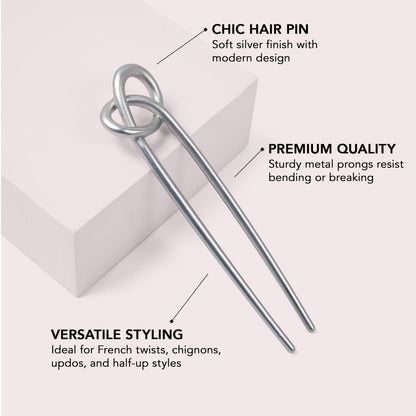 The Hair Edit Knotted Chignon French Hair Pin – Elegant Soft Silver Metal Hair Accessory for Buns, French Twists & Updos, Lightweight Pin for Effortless Everyday Style Avelisse
