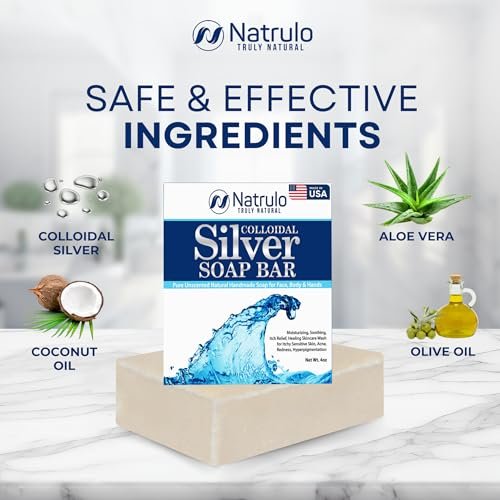 Natrulo Colloidal Silver Soap Bar – Unscented 4oz Handmade Natural Cleanser for Face, Body & Hands, Moisturizing Itch Relief Wash for Sensitive Skin, Acne, Hyperpigmentation - görsel 10