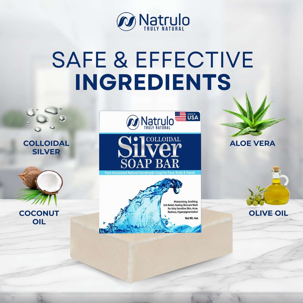 Natrulo Colloidal Silver Soap Bar – Unscented 4oz Handmade Natural Cleanser for Face, Body & Hands, Moisturizing Itch Relief Wash for Sensitive Skin, Acne, Hyperpigmentation - görsel 9
