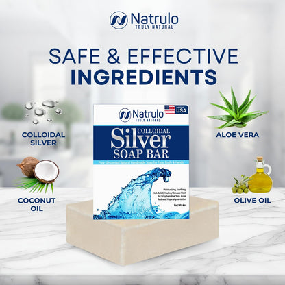 Natrulo Colloidal Silver Soap Bar – Unscented 4oz Handmade Natural Cleanser for Face, Body & Hands, Moisturizing Itch Relief Wash for Sensitive Skin, Acne, Hyperpigmentation
