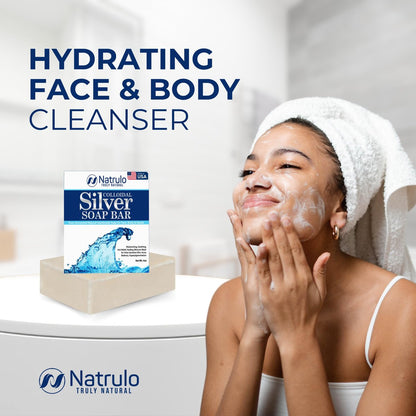 Natrulo Colloidal Silver Soap Bar – Unscented 4oz Handmade Natural Cleanser for Face, Body & Hands, Moisturizing Itch Relief Wash for Sensitive Skin, Acne, Hyperpigmentation