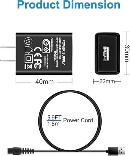 vhbw 5V Power Cord Replacement for Freebird FlexSeries, Telfun, Roziapro, vsmooth, Roziaplus Electric Head & Body Hair Shaver Charger Avelisse
