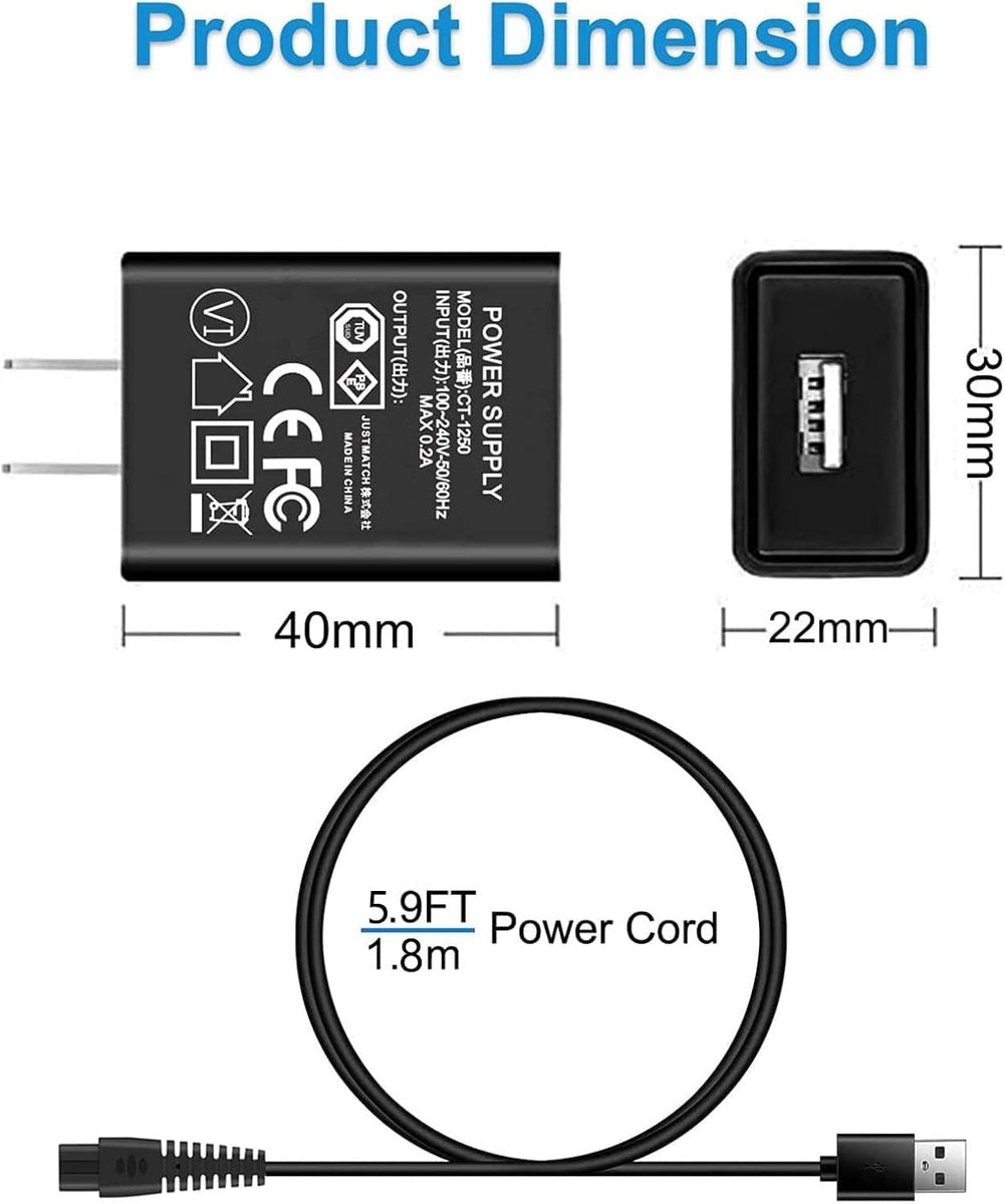 vhbw 5V Power Cord Replacement for Freebird FlexSeries, Telfun, Roziapro, vsmooth, Roziaplus Electric Head & Body Hair Shaver Charger Avelisse