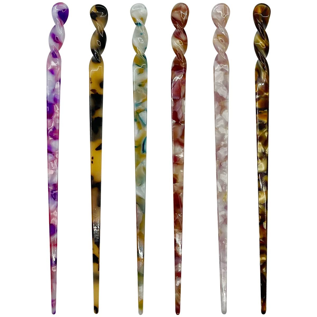 6 Acetate Hair Sticks - Retro Leopard & Tortoiseshell Print Hairpins for Women, Chinese Hairstyle Accessories - görsel 1