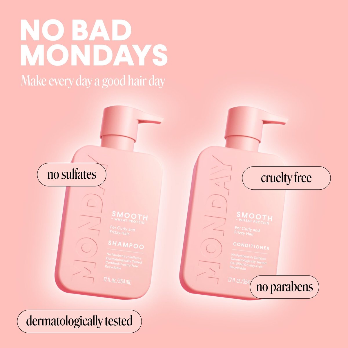 MONDAY HAIRCARE Smooth Shampoo + Conditioner Set for Frizzy, Coarse & Curly Hair | 12 oz Each | Coconut Oil, Shea Butter & Vitamin E | 100% Recyclable Bottles - görsel 11