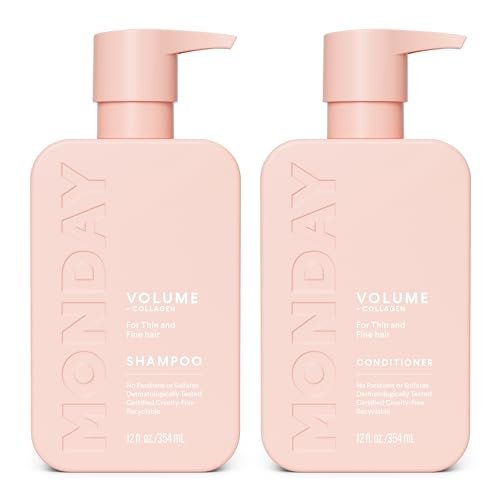 MONDAY HAIRCARE Volume Shampoo & Conditioner Set for Thin, Fine, and Oily Hair - 12 oz Each (2 Count) with Coconut Oil, Ginger Extract, and Vitamin E - 100% Recyclable Bottles Avelisse