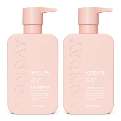 MONDAY HAIRCARE Moisture Shampoo & Conditioner Set for Dry, Frizzy Hair – Coconut Oil, Rice Protein, Shea Butter & Vitamin E – 12 fl oz Each (Pack of 2) Avelisse
