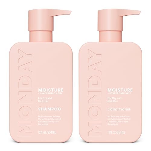 MONDAY HAIRCARE Moisture Shampoo & Conditioner Set for Dry, Frizzy Hair – Coconut Oil, Rice Protein, Shea Butter & Vitamin E – 12 fl oz Each (Pack of 2) Avelisse