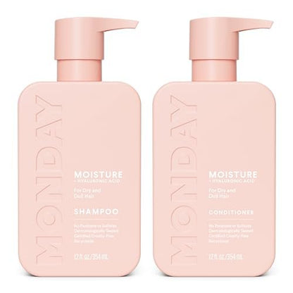 MONDAY HAIRCARE Moisture Shampoo & Conditioner Set for Dry, Frizzy Hair – Coconut Oil, Rice Protein, Shea Butter & Vitamin E – 12 fl oz Each (Pack of 2) Avelisse