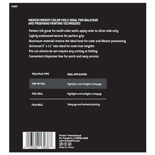 Fromm Pop Up Hair Foils - Zebra Print Pattern, Precut 5" x 11", 500 Sheets for Highlighting & Coloring, Lightweight Aluminum Foil for Salon & Home Use Avelisse
