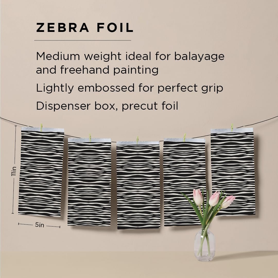 Fromm Pop Up Hair Foils - Zebra Print Pattern, Precut 5" x 11", 500 Sheets for Highlighting & Coloring, Lightweight Aluminum Foil for Salon & Home Use Avelisse