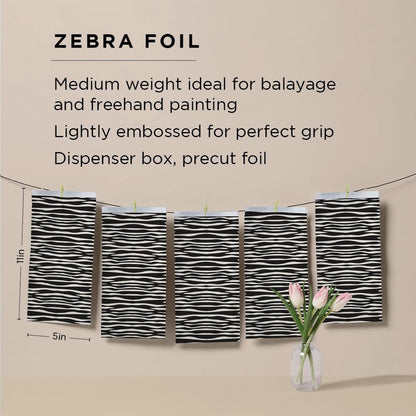 Fromm Pop Up Hair Foils - Zebra Print Pattern, Precut 5" x 11", 500 Sheets for Highlighting & Coloring, Lightweight Aluminum Foil for Salon & Home Use Avelisse