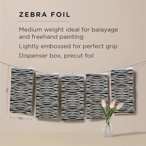 Fromm Pop Up Hair Foils - Zebra Print Pattern, Precut 5" x 11", 500 Sheets for Highlighting & Coloring, Lightweight Aluminum Foil for Salon & Home Use Avelisse