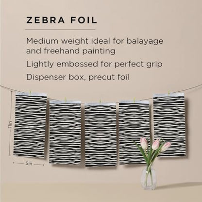 Fromm Pop Up Hair Foils - Zebra Print Pattern, Precut 5" x 11", 500 Sheets for Highlighting & Coloring, Lightweight Aluminum Foil for Salon & Home Use Avelisse