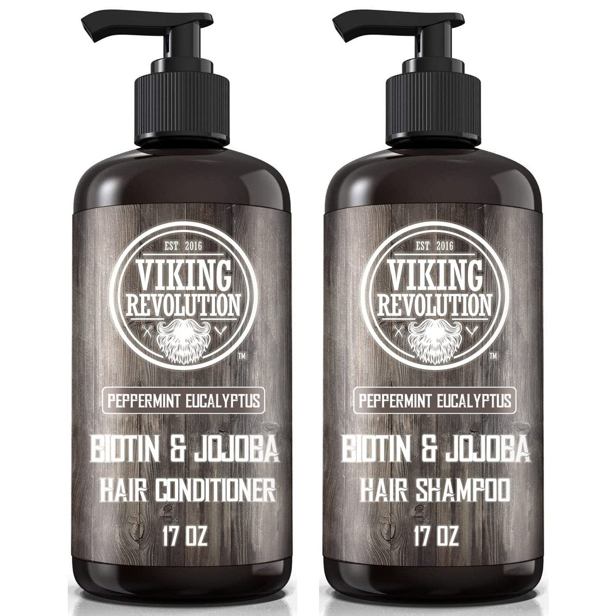 Viking Revolution Biotin Men's Shampoo and Conditioner Set - Eucalyptus & Peppermint Oil Hair Care for Thinning Hair (17 Oz Each) Avelisse