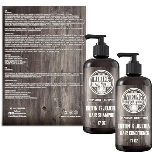 Viking Revolution Biotin Men's Shampoo and Conditioner Set - Eucalyptus & Peppermint Oil Hair Care for Thinning Hair (17 Oz Each) Avelisse