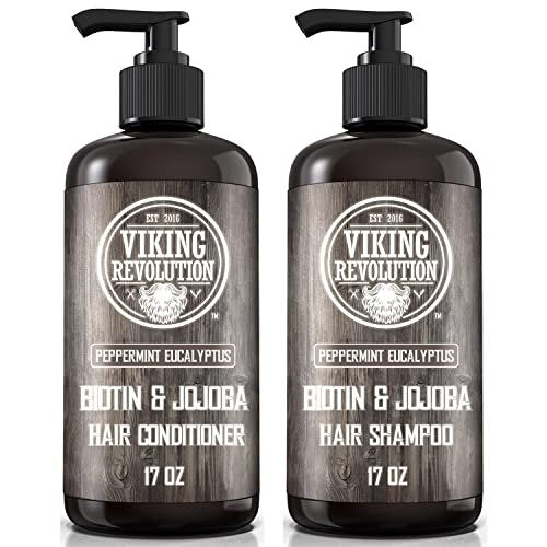 Viking Revolution Biotin Men's Shampoo and Conditioner Set - Eucalyptus & Peppermint Oil Hair Care for Thinning Hair (17 Oz Each) Avelisse