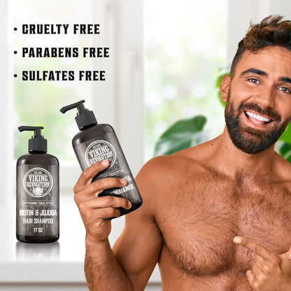 Viking Revolution Biotin Men's Shampoo and Conditioner Set - Eucalyptus & Peppermint Oil Hair Care for Thinning Hair (17 Oz Each) Avelisse