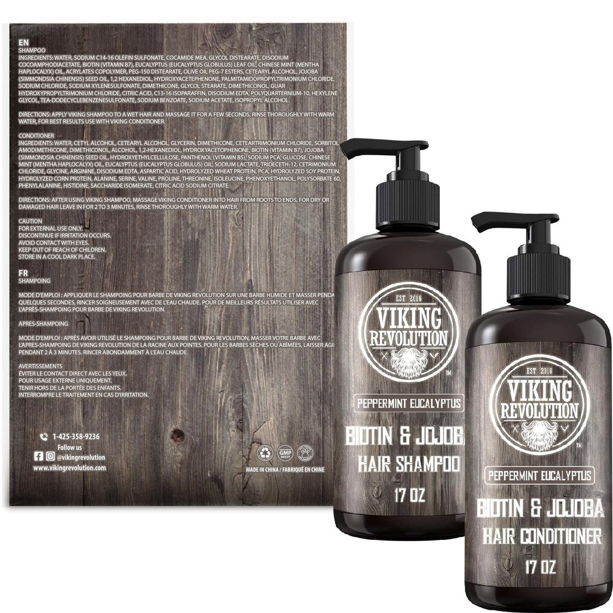 Viking Revolution Biotin Men's Shampoo and Conditioner Set - Eucalyptus & Peppermint Oil Hair Care for Thinning Hair (17 Oz Each) Avelisse