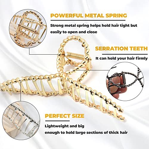Bphne 3 Pack Metal Hair Clips for Women – 4.5 Inch Large Non Slip Claw Clips with Strong Hold, Heavy Duty Jaw Hair Clamps for Thick Hair (Gold, Silver, Black) - görsel 6