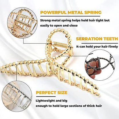 Bphne 3 Pack Metal Hair Clips for Women – 4.5 Inch Large Non Slip Claw Clips with Strong Hold, Heavy Duty Jaw Hair Clamps for Thick Hair (Gold, Silver, Black)