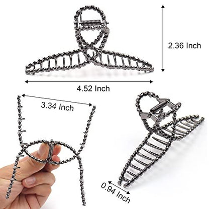 Bphne 3 Pack Metal Hair Clips for Women – 4.5 Inch Large Non Slip Claw Clips with Strong Hold, Heavy Duty Jaw Hair Clamps for Thick Hair (Gold, Silver, Black)
