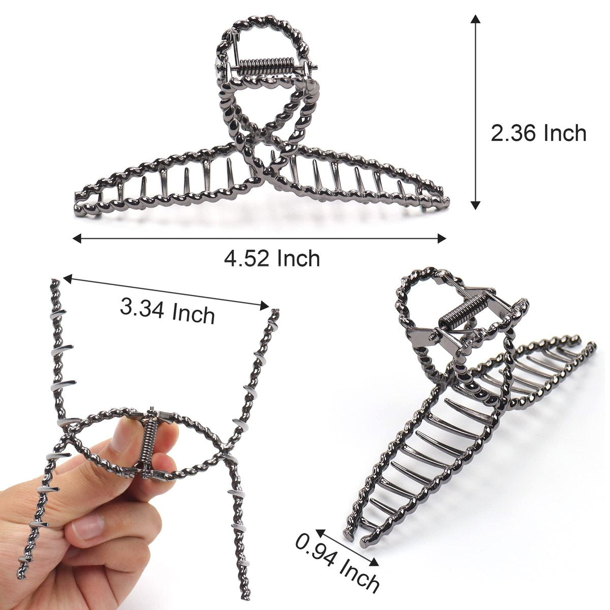 Bphne 3 Pack Metal Hair Clips for Women – 4.5 Inch Large Non Slip Claw Clips with Strong Hold, Heavy Duty Jaw Hair Clamps for Thick Hair (Gold, Silver, Black) - görsel 9