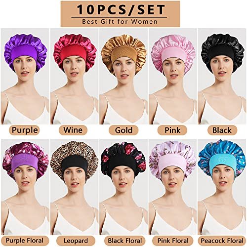 10-Pack Satin Bonnets for Women – Large Braids Bonnet with Wide Band for Sleeping Avelisse
