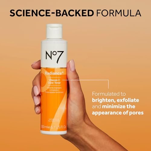No7 Radiance+ Vitamin C Glow Toner – 2% Vitamin C Complex with Willow Bark & Aloe Vera – AHA Exfoliant for Smoother Skin – Hydrating Face Toner (6.7 fl oz) Avelisse