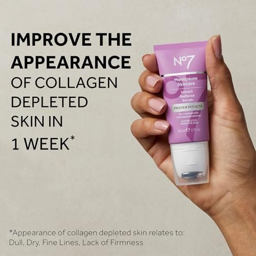 No7 Menopause Skincare Instant Radiance Serum – Hydrating Facial Serum with Hyaluronic Acid + Collagen Peptides for Firmer, Healthier Looking Skin – With Cooling Applicator (30ml) - görsel 4
