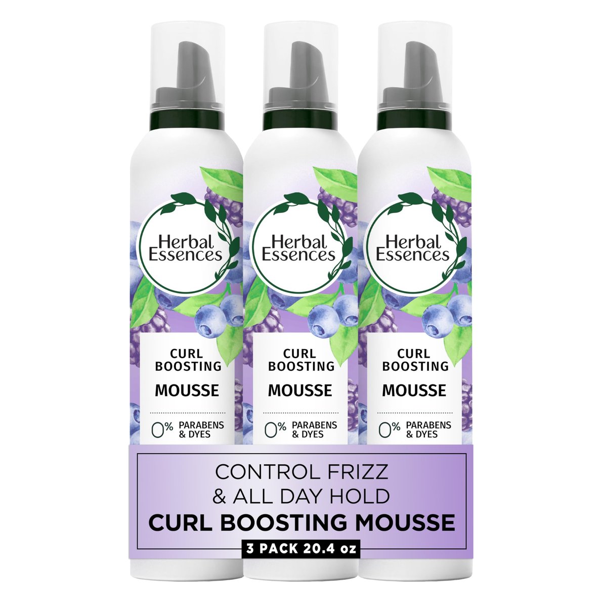 Herbal Essences Curl Boosting Mousse, Frizz Control for Curly & Wavy Hair, Long-Lasting Hold with Berry Scent, Paraben & Dye-Free, Cruelty-Free, 6.8 Fl Oz Each, 3 Pack Avelisse