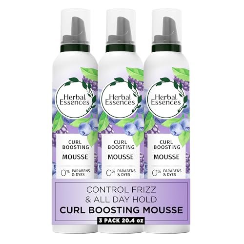 Herbal Essences Curl Boosting Mousse, Frizz Control for Curly & Wavy Hair, Long-Lasting Hold with Berry Scent, Paraben & Dye-Free, Cruelty-Free, 6.8 Fl Oz Each, 3 Pack Avelisse